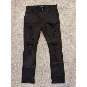 AKOO Jeans Mens 32 Black Distressed Slim Fit Ripped Denim Streetwear Pants *